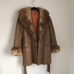 VINTAGE Foxy Leather, Fur-Trimmed Trench Coat